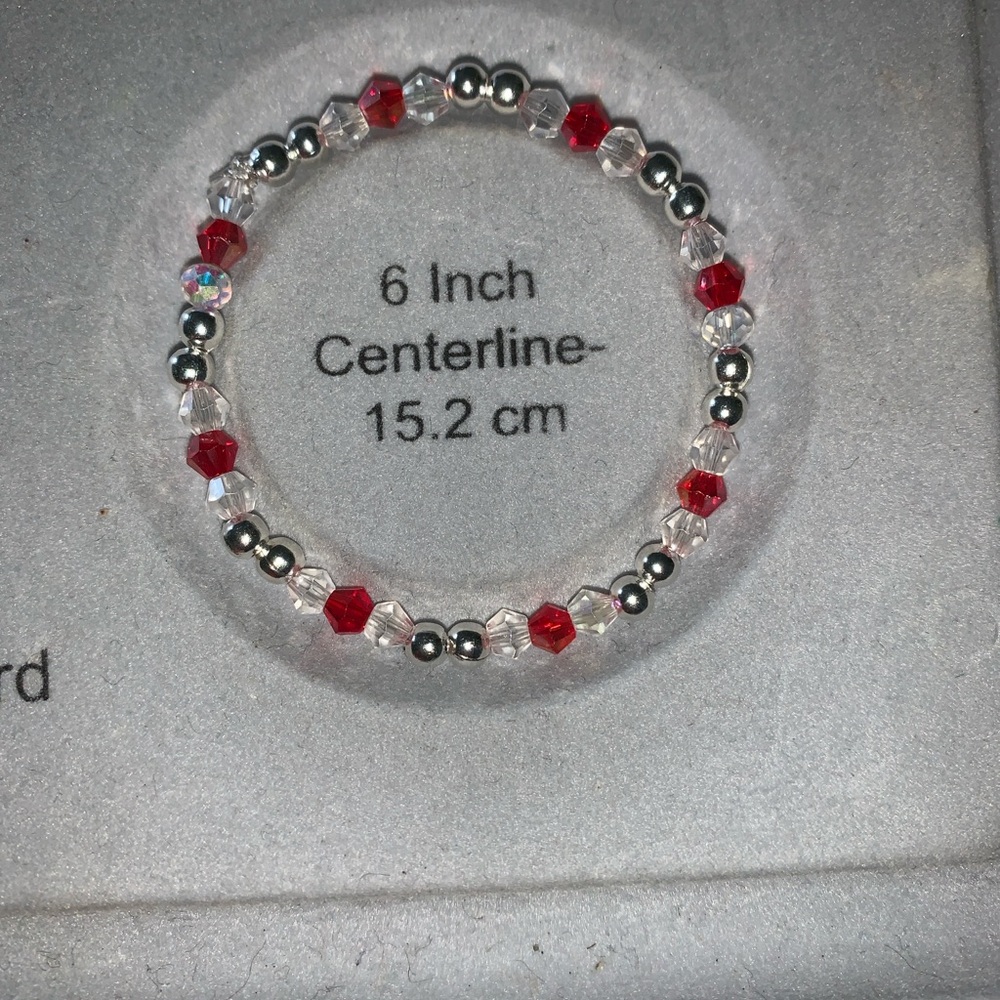 Red, aurora borealis Crystal and Silver Beaded Bracelet